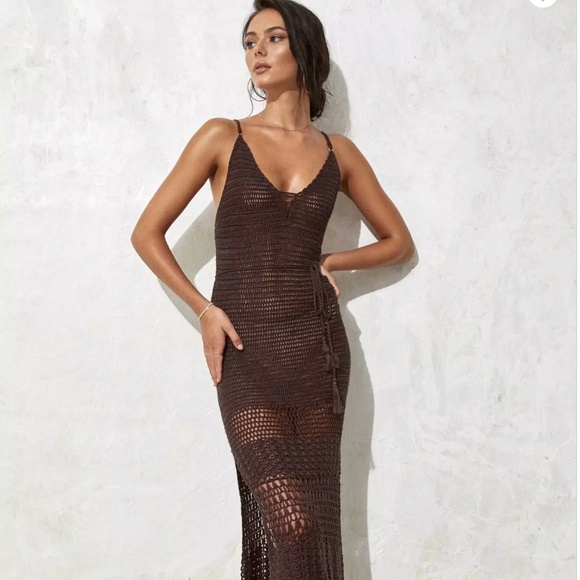 flook the label gold dress Flook the Label Crochet Luana Dress
